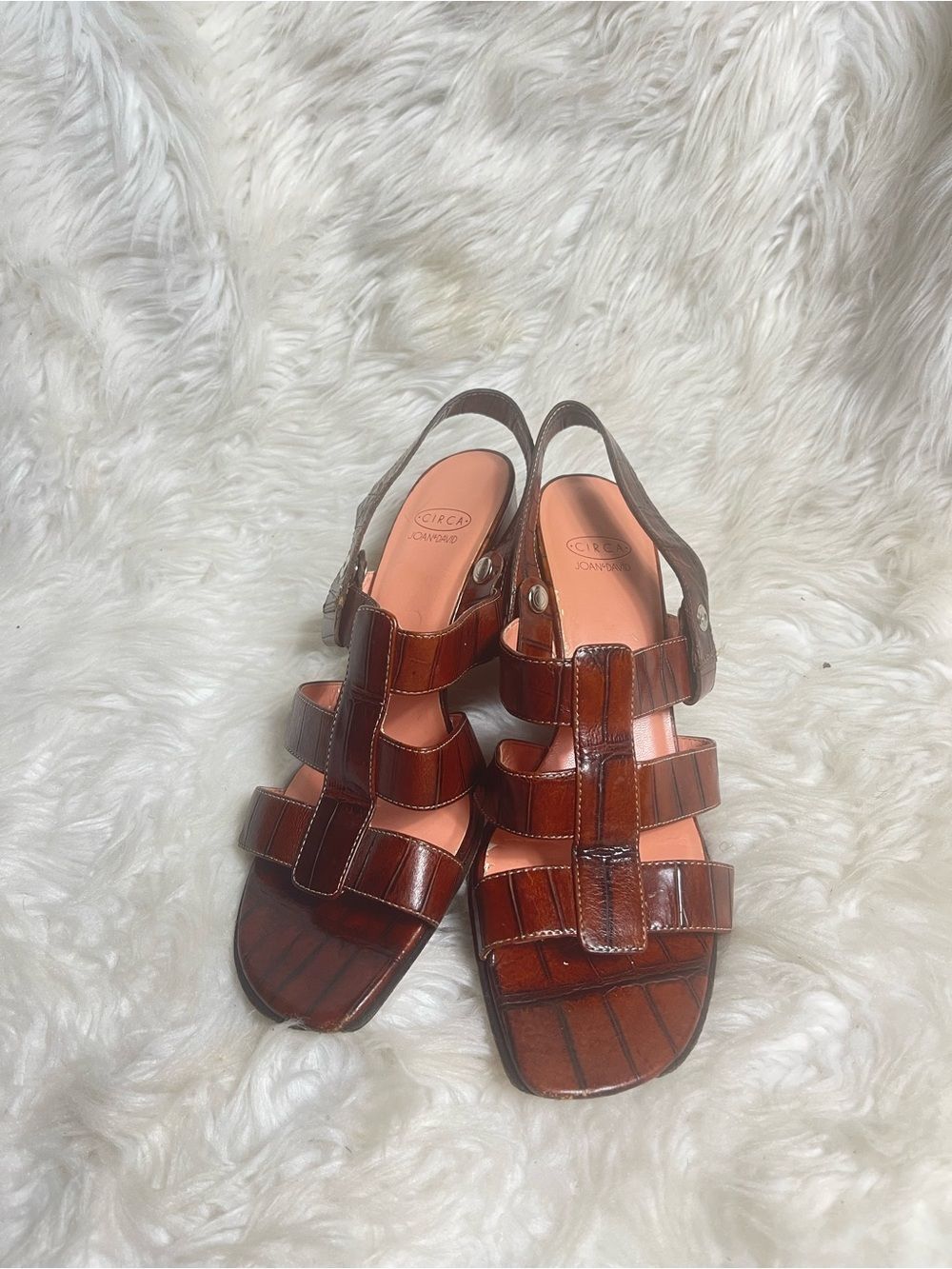 Joan & David Brown Croc-Embossed Leather Strappy Slingback Sandals SZ10M